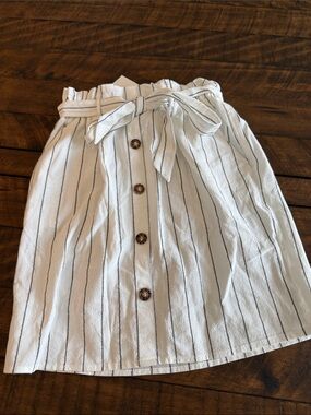 Sienna Sky White Vertical-Striped Paperbag Waist Skirt